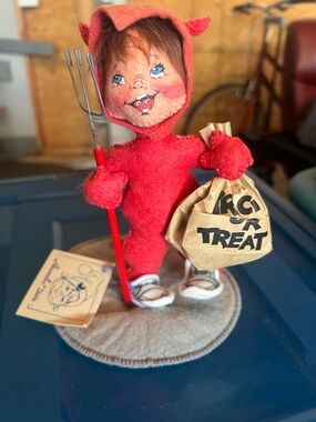 Annalee Red Devil Halloween Figurine with Trick-or-Treat Bag